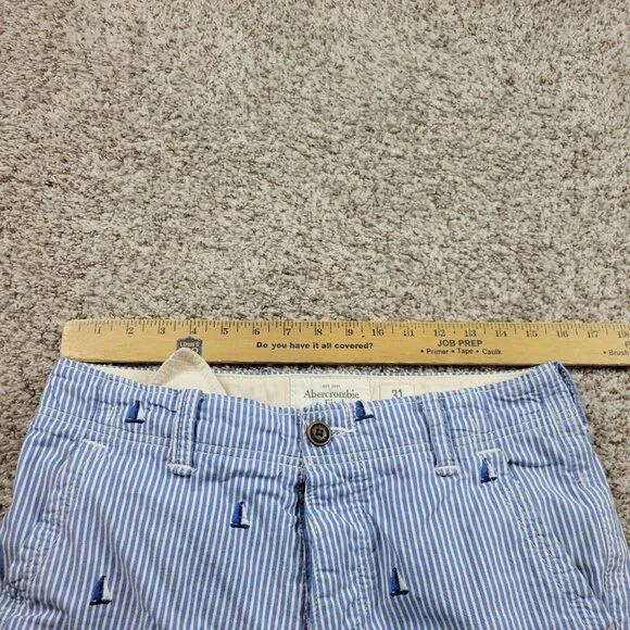 Abercrombie & Fitch Shorts Mens 31 Blue Stripe Sail Boat Chino Preppy Button Fly - Picture 3 of 7